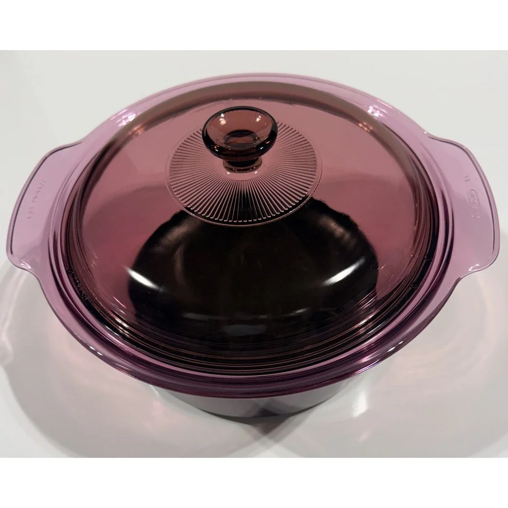 VISIONS by CORNING Cranberry Glass Dutch Oven Casserole Dish with Lid 5L MCM